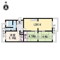 JR湖西線 小野駅 徒歩15分の賃貸マンション 3階3LDKの間取り