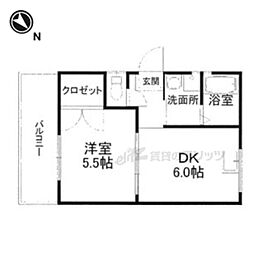 JR湖西線 堅田駅 3.8kmの賃貸アパート 2階1DKの間取り