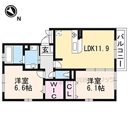 カルムメゾン　アンソレイェ 2階2LDKの間取り