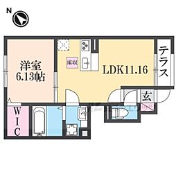 秀豊4号館 1階1LDKの間取り
