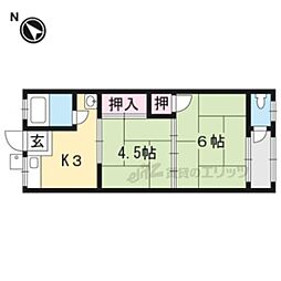 一本松アパート 2階2Kの間取り