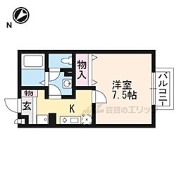 メルベーユF2 1Kの間取図画像