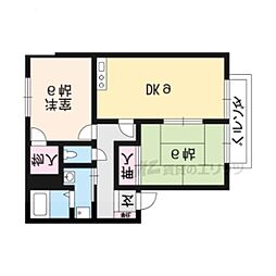 ポピュレールA棟 2LDKの間取図画像
