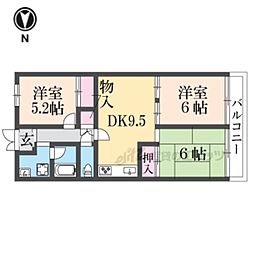 膳所スカイハイツ 3DKの間取図画像