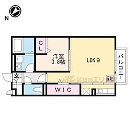 レセンテDemachiA棟 1LDKの間取図画像