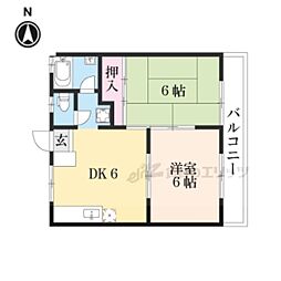 アクティ比叡 1階2DKの間取り