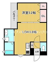 京阪本線 寝屋川市駅 徒歩10分の賃貸アパート 2階1LDKの間取り