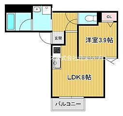 京阪本線 萱島駅 徒歩9分の賃貸アパート 1階1LDKの間取り