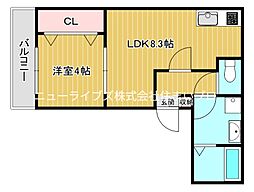 京阪本線 萱島駅 徒歩7分の賃貸アパート 3階1LDKの間取り