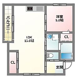 京阪本線 古川橋駅 徒歩20分の賃貸マンション 1階1LDKの間取り