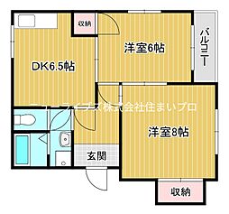 京阪本線 大和田駅 徒歩17分の賃貸マンション 4階2DKの間取り