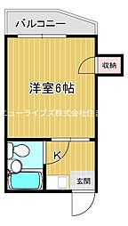 京阪本線 大和田駅 徒歩13分の賃貸マンション 3階1Kの間取り