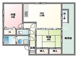 京阪本線 萱島駅 徒歩16分の賃貸アパート 1階2LDKの間取り