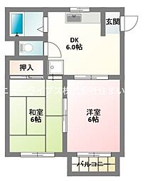 コスモハイツ南 2DKの間取図画像