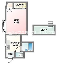 エクセル上島頭 1Kの間取図画像