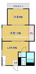 梶町森田マンション 2LDKの間取図画像
