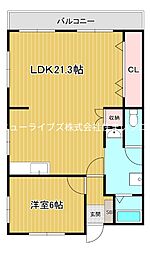 グラシエール門真 1LDKの間取図画像