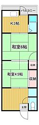 東野マンション3棟 2Kの間取図画像