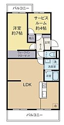 フローラ蜆塚2 2LDKの間取図画像