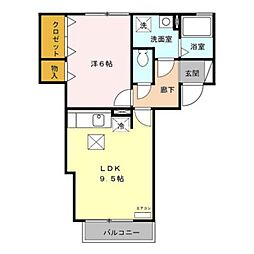アシェット・ソル 1LDKの間取図画像