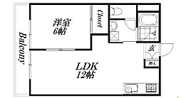 コーポことぶき 1LDKの間取図画像