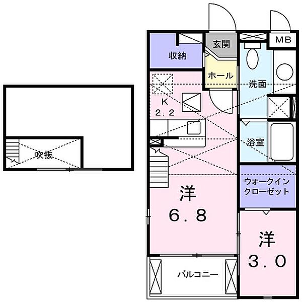 静岡県浜松市浜名区西美薗(賃貸アパート1DK・2階・33.34㎡)の写真 その2