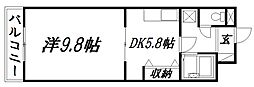 リヴァージュ北島 1DKの間取図画像