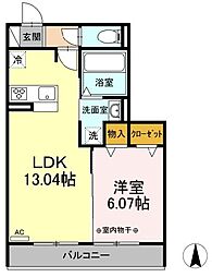 サンリット宮竹 1LDKの間取図画像