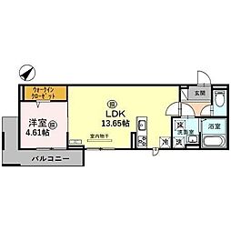 JR草津線 手原駅 徒歩13分の賃貸アパート 1階1LDKの間取り