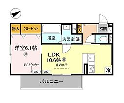 D-ROOM守山3丁目 2階1LDKの間取り