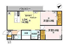 D-ROOM守山3丁目 3階2LDKの間取り