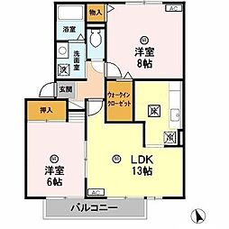 パティオドリームA棟 1階2LDKの間取り