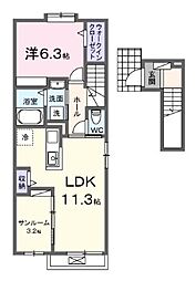 DK　エステート　守山 2階1LDKの間取り