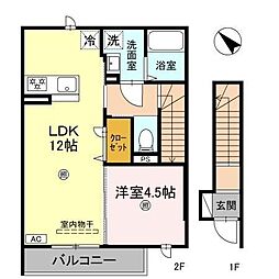 JR東海道・山陽本線 守山駅 徒歩12分の賃貸アパート 2階1LDKの間取り