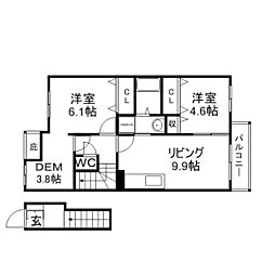 JR東海道・山陽本線 守山駅 徒歩14分の賃貸アパート 2階2LDKの間取り