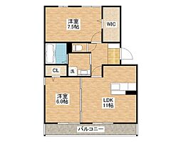 メイプルコート2 2LDKの間取図画像
