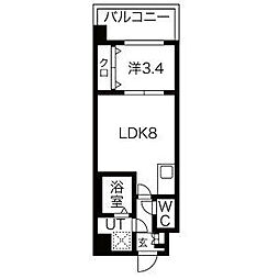 Mv.imp大阪放出 2階1LDKの間取り