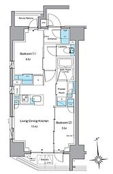 都営大江戸線 新御徒町駅 徒歩4分の賃貸マンション 6階2LDKの間取り