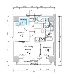 都営浅草線 蔵前駅 徒歩3分の賃貸マンション 2階2LDKの間取り