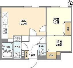 都営大江戸線 若松河田駅 徒歩5分の賃貸マンション 3階2LDKの間取り