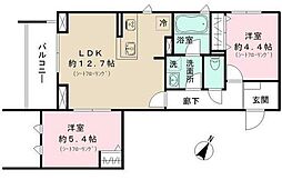 都営大江戸線 若松河田駅 徒歩3分の賃貸マンション 2階2LDKの間取り
