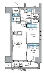 都営大江戸線 新御徒町駅 徒歩5分の賃貸マンション 14階2LDKの間取り