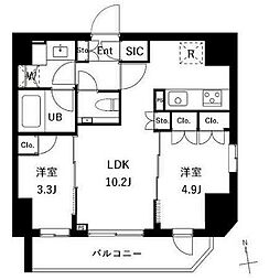 都営大江戸線 新御徒町駅 徒歩5分の賃貸マンション 2階2LDKの間取り
