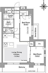 東京メトロ有楽町線 護国寺駅 徒歩4分の賃貸マンション 地下1階2LDKの間取り