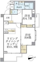 都営大江戸線 若松河田駅 徒歩4分の賃貸マンション 5階2LDKの間取り