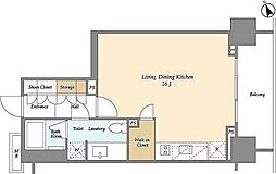 東京メトロ日比谷線 八丁堀駅 徒歩4分の賃貸マンション 12階ワンルームの間取り