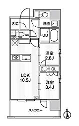 都営大江戸線 新御徒町駅 徒歩1分の賃貸マンション 12階2LDKの間取り