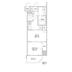都営大江戸線 新御徒町駅 徒歩2分の賃貸マンション 7階1DKの間取り