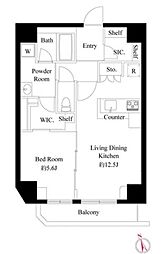 東京メトロ銀座線 田原町駅 徒歩3分の賃貸マンション 8階1LDKの間取り