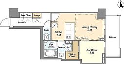 都営大江戸線 牛込柳町駅 徒歩5分の賃貸マンション 6階1LDKの間取り